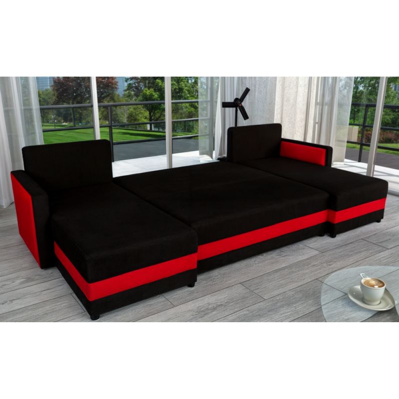 Univerzálna sedacia súprava, látka čierna, červená, PAULITA U