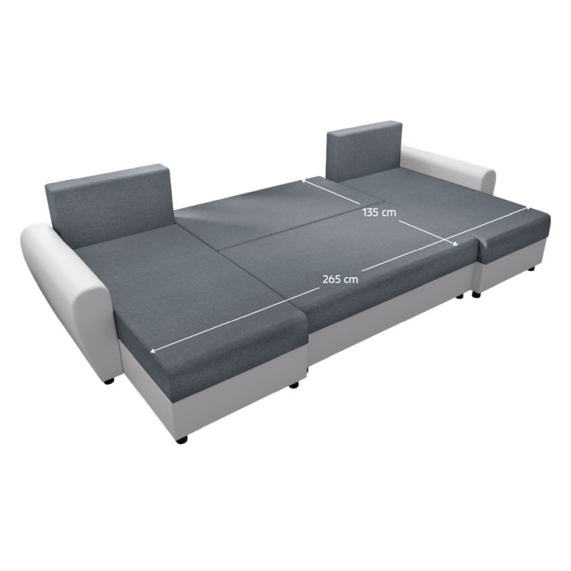 Univerzálna sedacia súprava, ekokoža biela, látka sivá, DAKAR NEW U