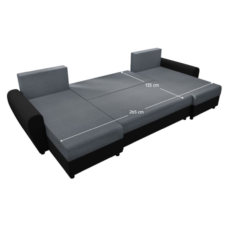 Univerzálna sedacia súprava, ekokoža čierna, látka sivá, DAKAR NEW U