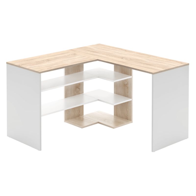 Rohový PC stôl, 120x120cm, dub sonoma, biely, TAMARI