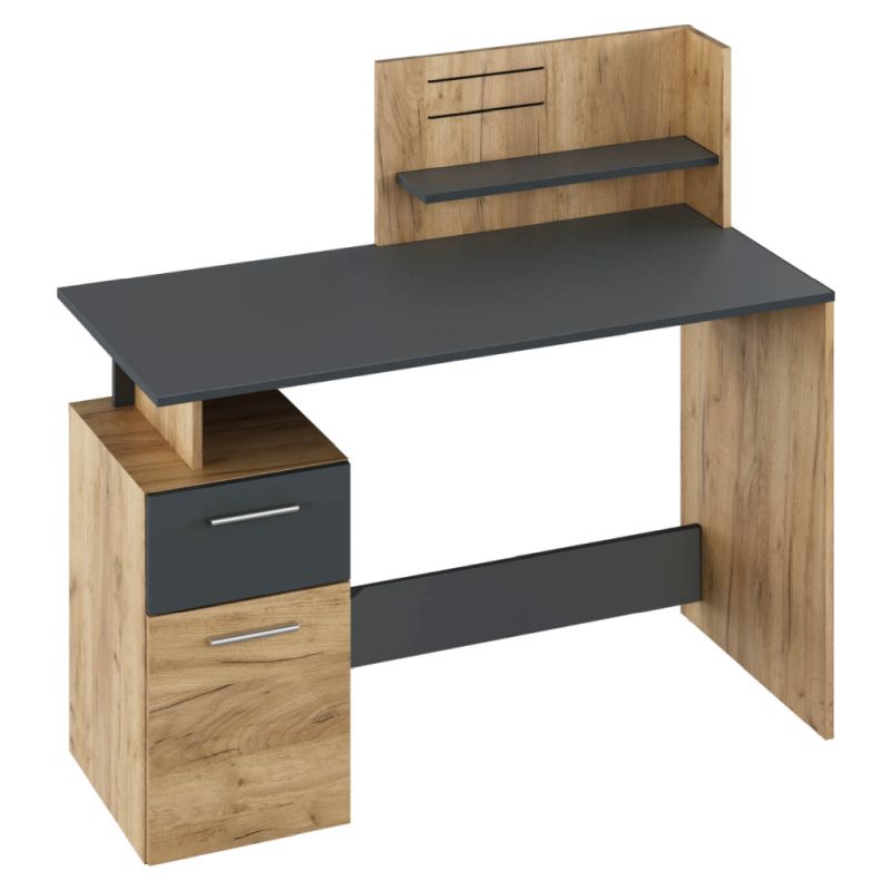 PC stôl, 121x55cm, dub artisan, grafit, PLATON NEW