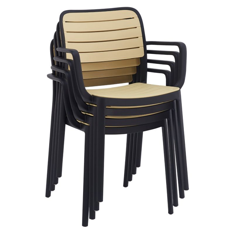 Stohovateľná stolička, čierny a béžový plast, KARDOS TYP 2