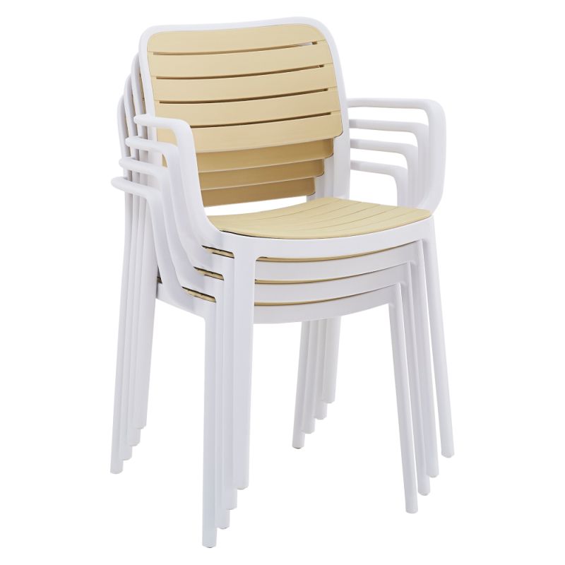 Stohovateľná stolička, biely a béžový plast, KARDOS TYP 2