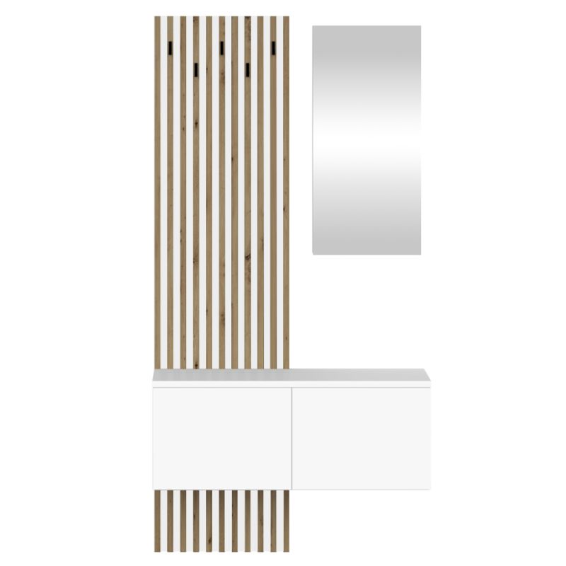 Predsieňová zostava, 100cm, biela, dub artisan, REBEKA