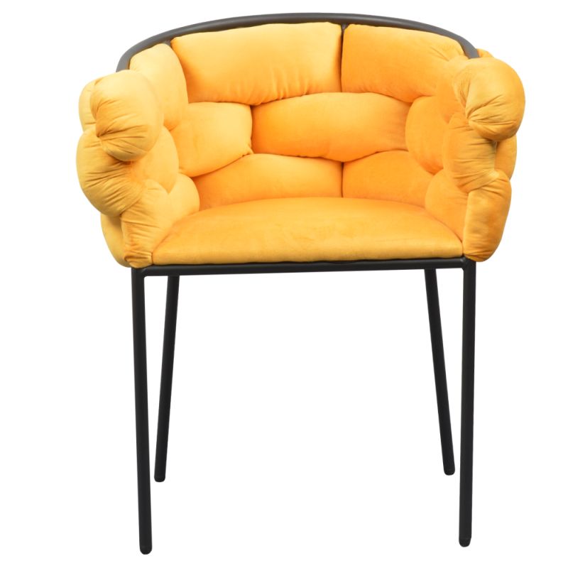 Jedálenské kreslo, žltá Velvet látka, nohy kov čierny, DOROTA