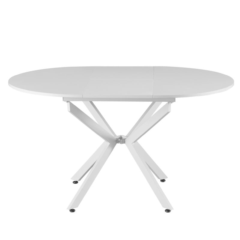 Jedálenský stôl, okrúhly, 100cm, rozkladací, MDF, biely, ABERO TYP 1