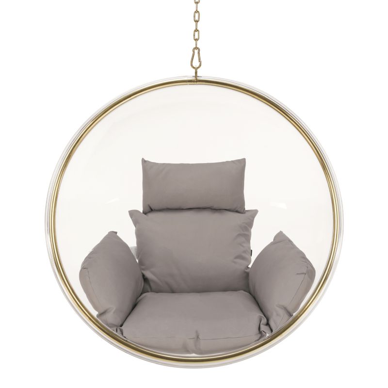 Závesné kreslo, transparentné, látka sivá, BUBBLE NEW TYP 1