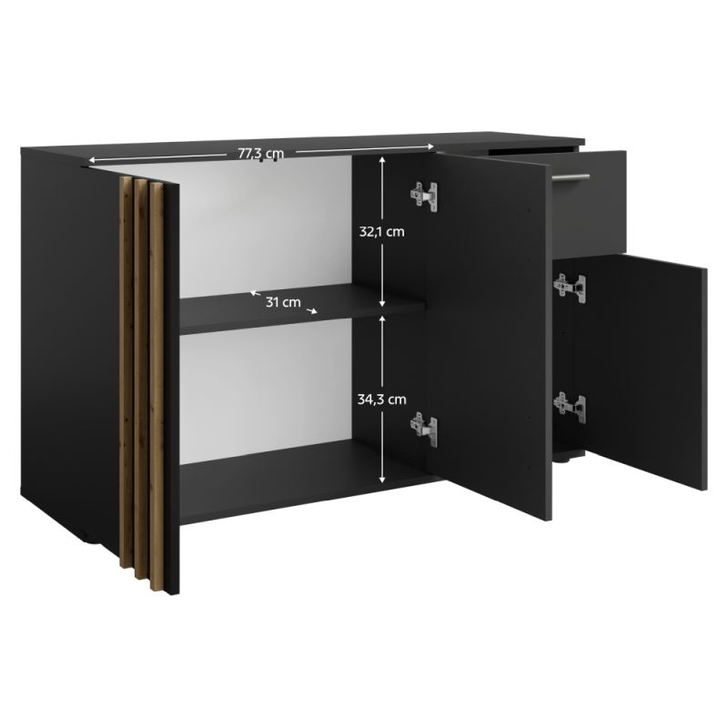 Komoda, 120cm, kombinovaná, čierna, dub artisan, TOLIS TYP 2 3D1S