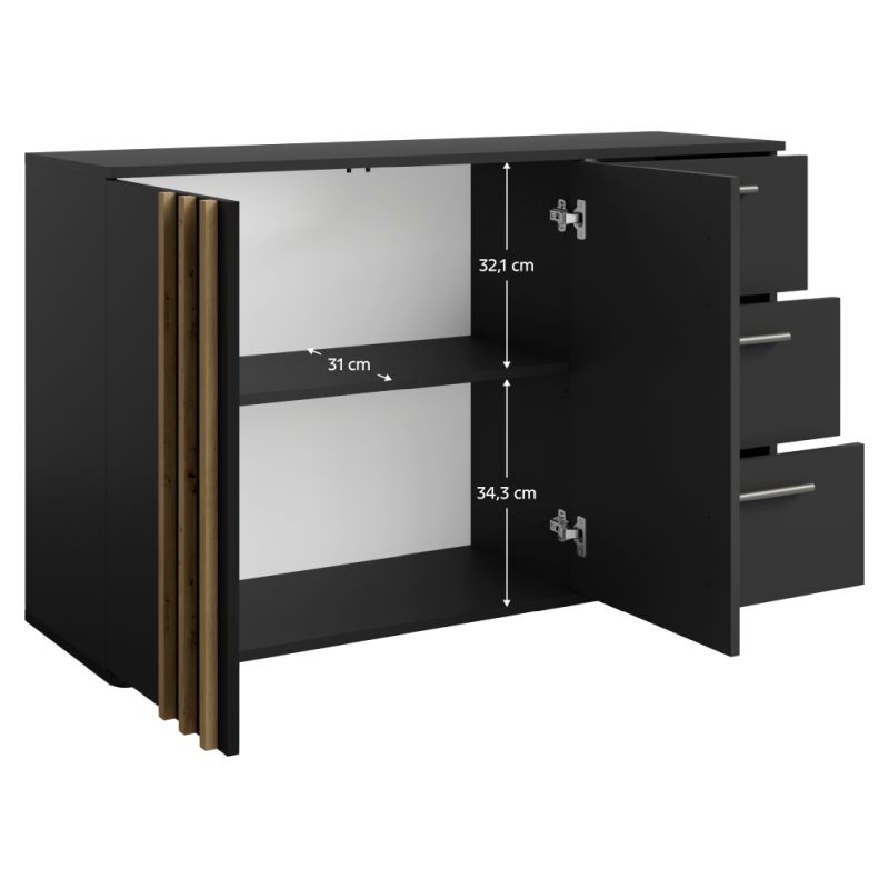 Komoda, 120cm, kombinovaná, čierna, dub artisan, TOLIS TYP 3 2D3S