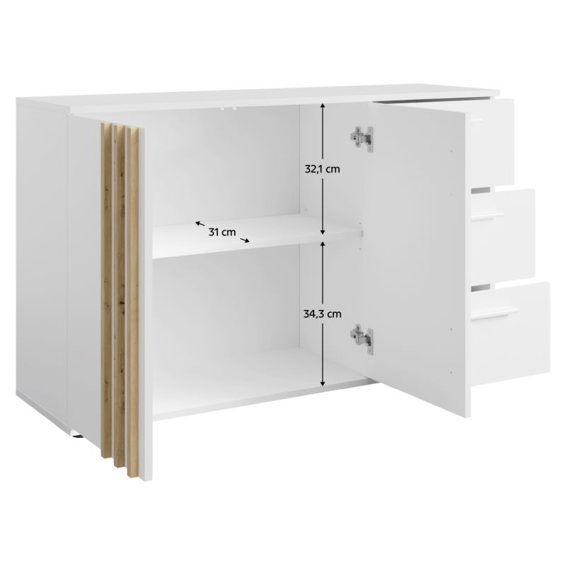 Komoda, 120cm, kombinovaná, biela, dub artisan, TOLIS TYP 3 2D3S