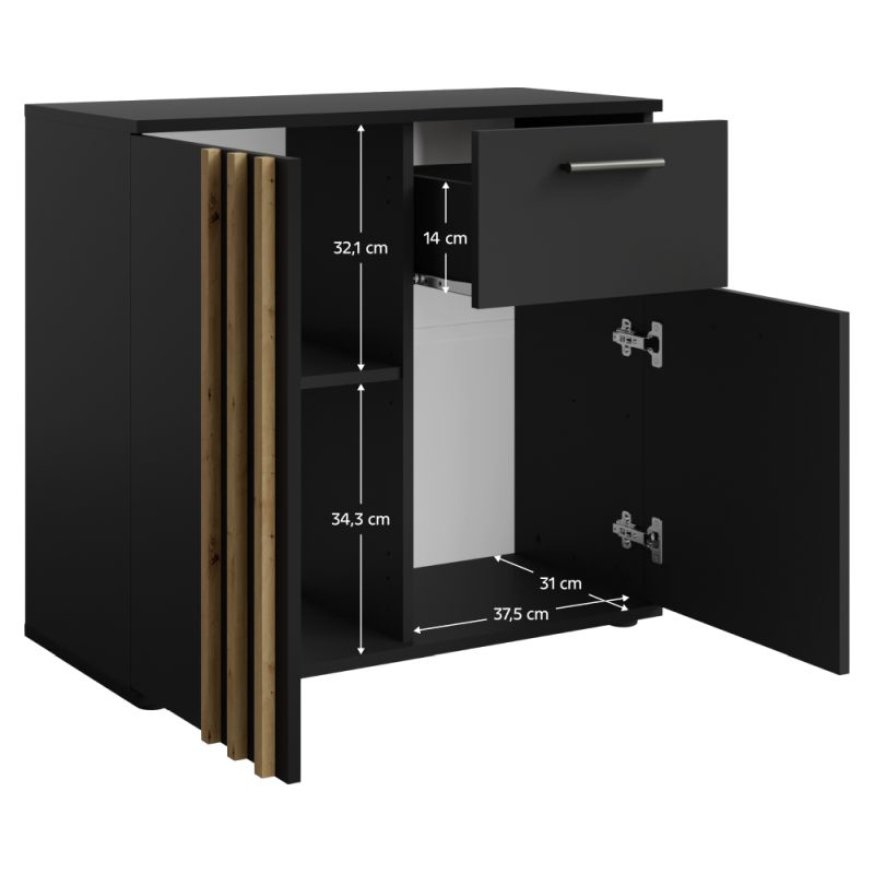 Komoda, 80cm, kombinovaná, čierna, dub artisan, TOLIS TYP 4 2D1S