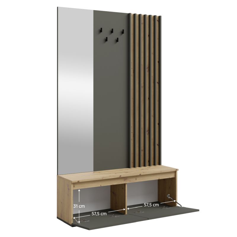 Predsieňová zostava, 120cm, grafit, dub artisan, DERIS