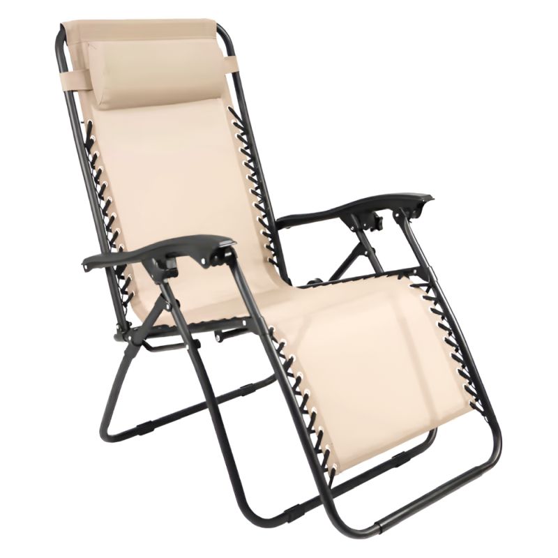 Záhradné, polohovacie kreslo, látka béžová, kov čierny, GERALD NEW
