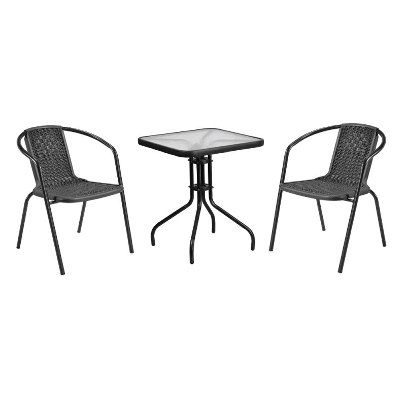 Záhradný stôl, 70x70cm, čierna oceľ, tvrdené sklo, FRENY