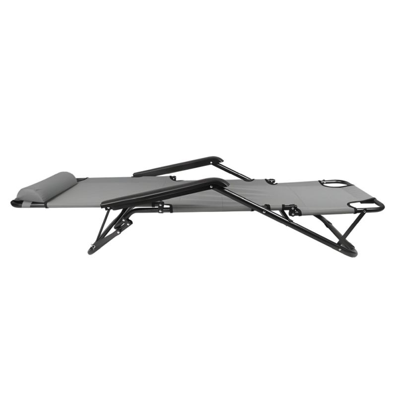 Záhradné, polohovacie kreslo, látka sivá, kov čierny, REGED