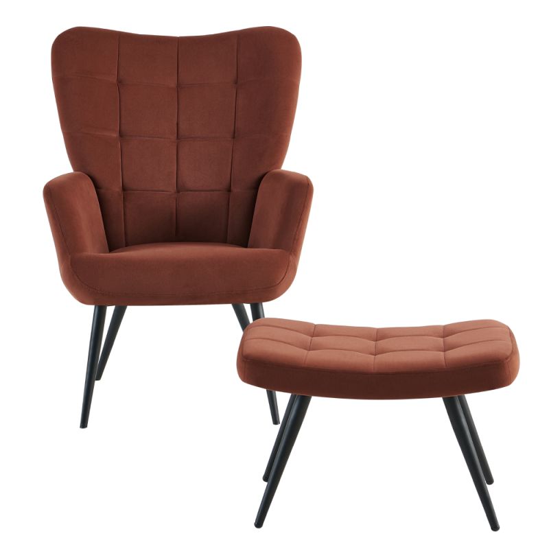 Kreslo s podnožou, čierny kov, hnedá látka, HABEN