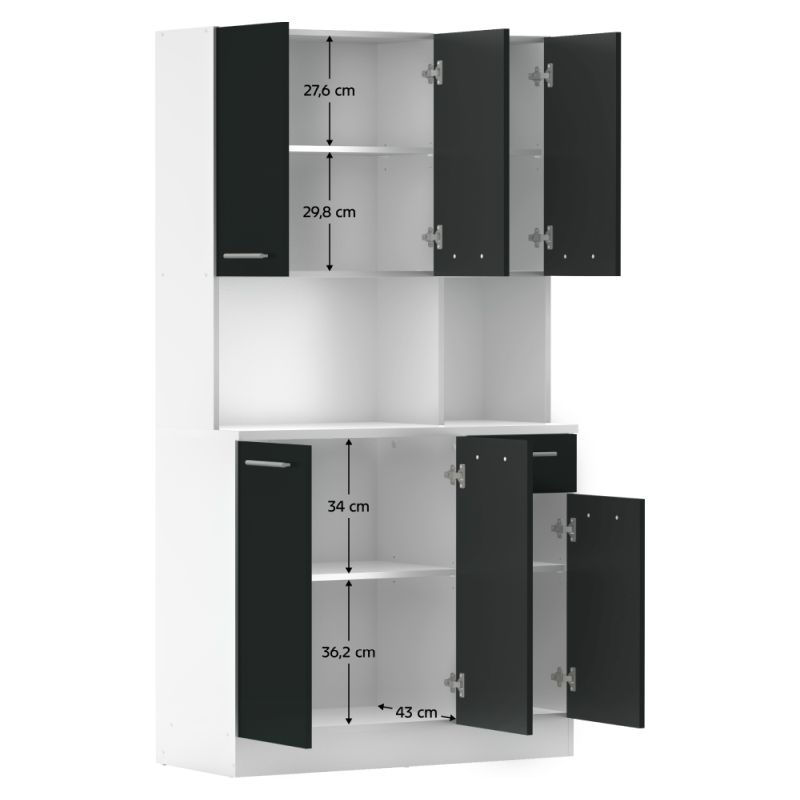 Šesťdverový kredenc, 100cm, biely, čierny, PELION NEW