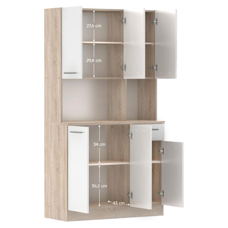 Šesťdverový kredenc, 100cm, dub sonoma, biely, PELION NEW