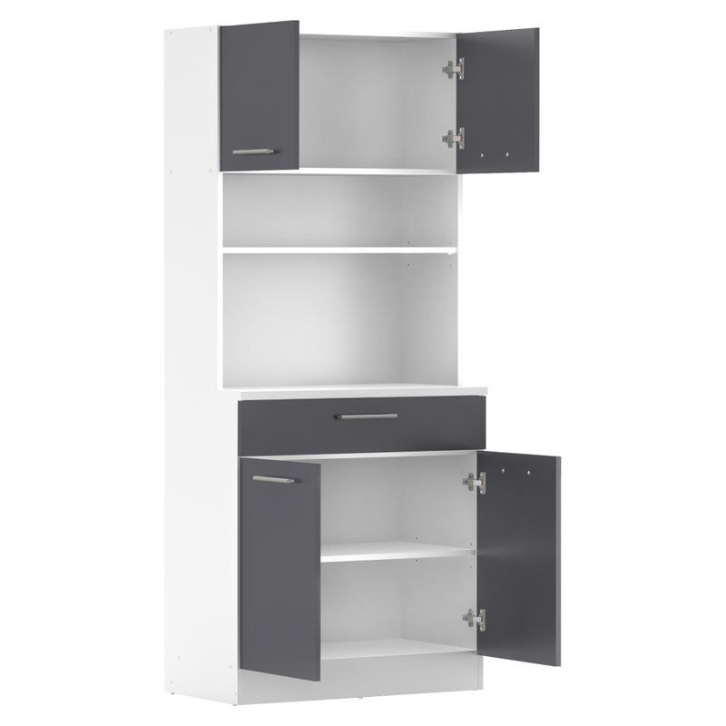 Štvordverový kredenc, 80cm, biely, grafit, DOMIS NEW