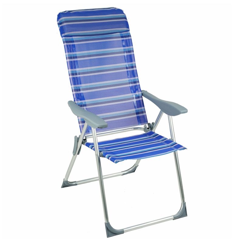 Záhradné, polohovacie kreslo, látka modrá, kov sivý, AVELAR