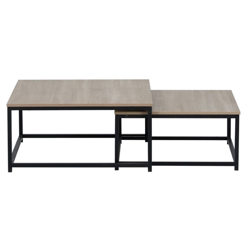 Konferenčné stolíky, set 2 ks, 75x75cm, dub sonoma, čierny, KASTLER 2 NEW TYP 1