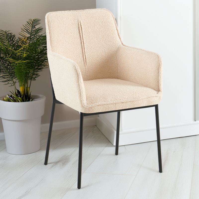 Dizajnové kreslo, béžová látka bouclé, nohy kov čierny, REMOND