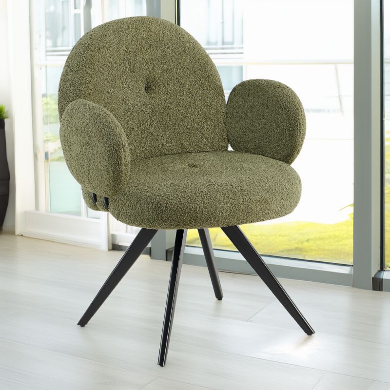 Otočná stolička, čierny kov, zelená látka Bouclé, VASALA