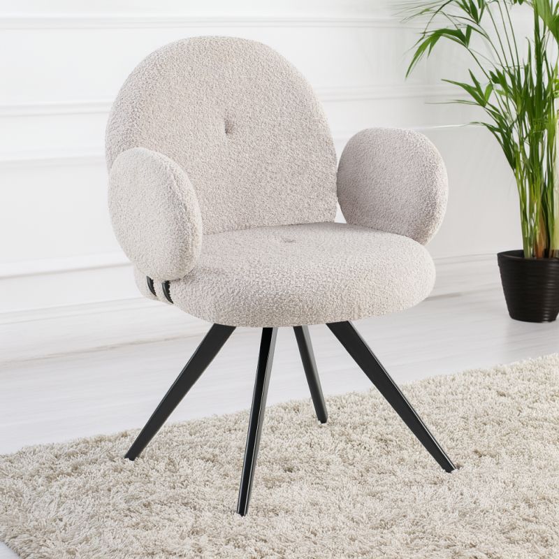 Otočná stolička, čierny kov, svetlosivá látka Bouclé, VASALA