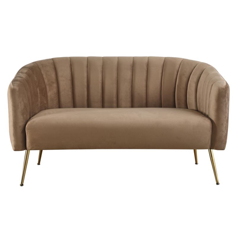 Dizajnový 2-sed, hnedá Velvet látka, kov gold chróm zlatý, BAGY