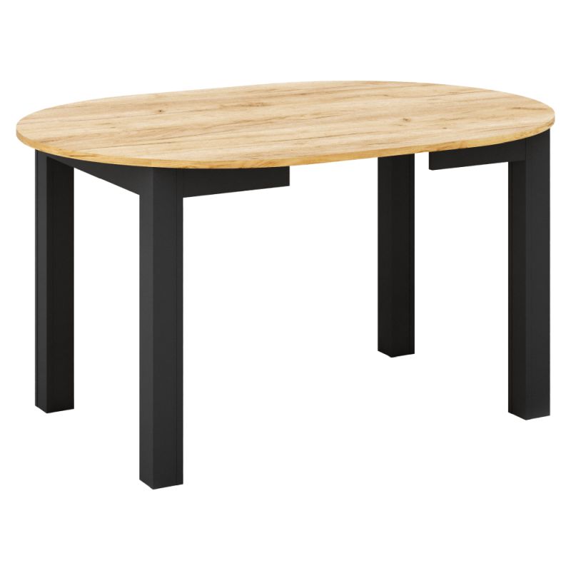 Jedálenský stôl, okrúhly, 103cm, rozkladací, DTD, dub craft zlatý, čierny, HARRY