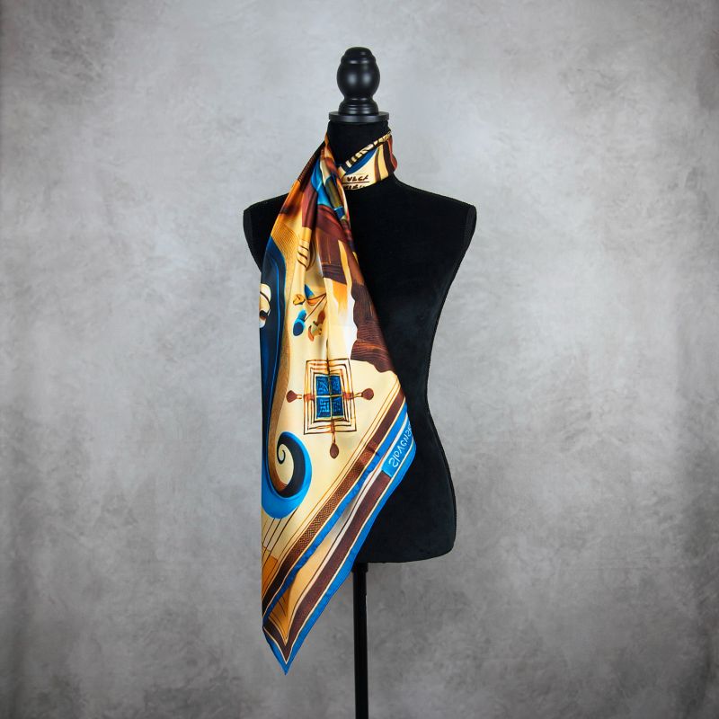 Módna hodvábna šatka KAMZÍK - MODRÝ, 90 x 90cm, MADE IN SLOVAKIA