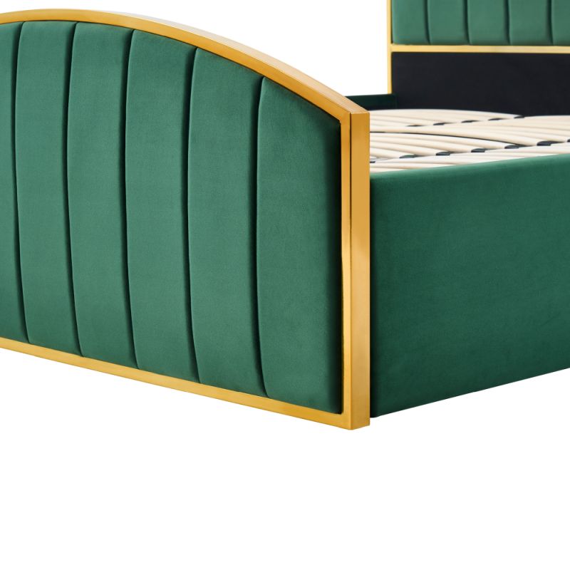 Manželská posteľ, 160x200, s roštom, zelená, látka, GEORGIA