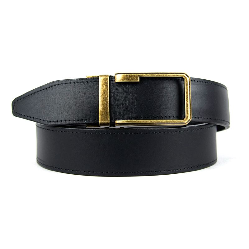 Opasok z pravej kože s automatickou prackou ANTIQUE - Čierna