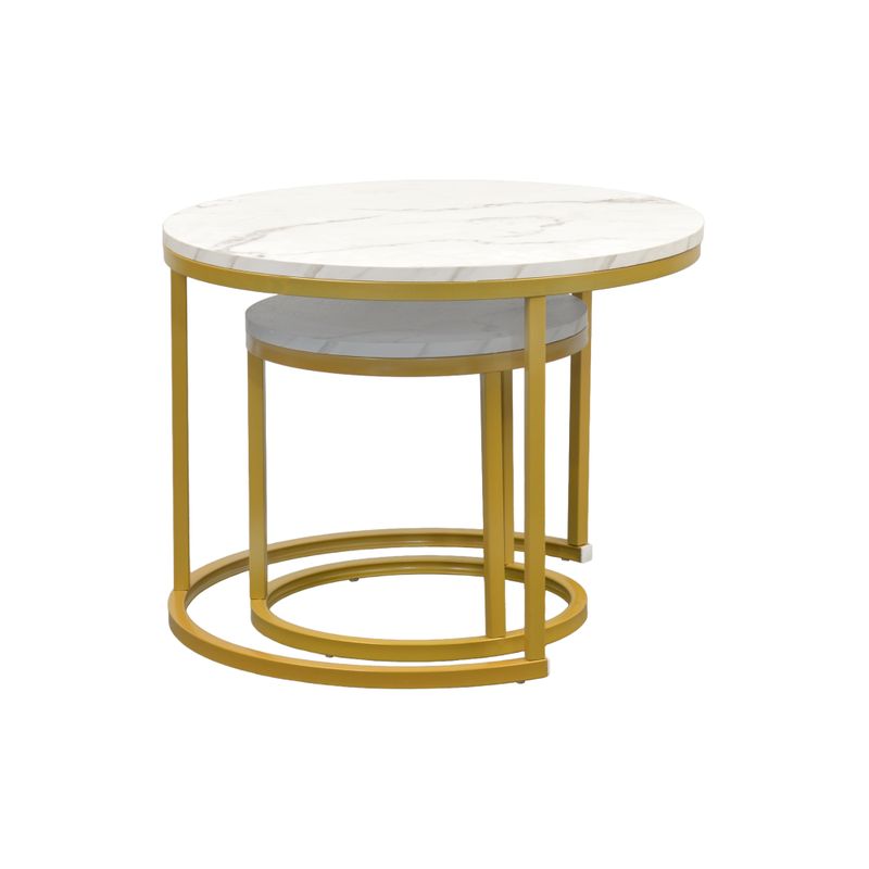 Konferenčné stolíky, set 2 ks, 60x60cm, zlatý, imitácia mramoru, DAMON