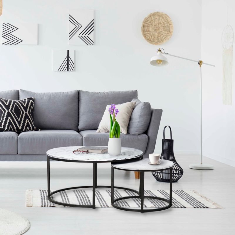 Konferenčné stolíky, set 2 ks, 80x80cm, biely, čierny, CIRKO