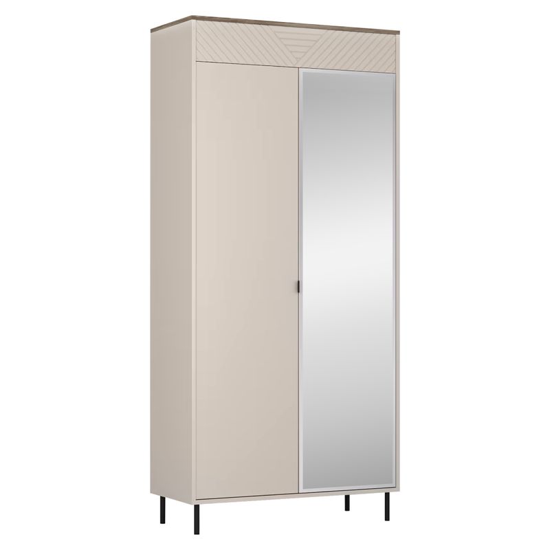 Skriňa, 90cm, kombinovaná, kašmír, dub castello, zrkadlo, EYCO 2D