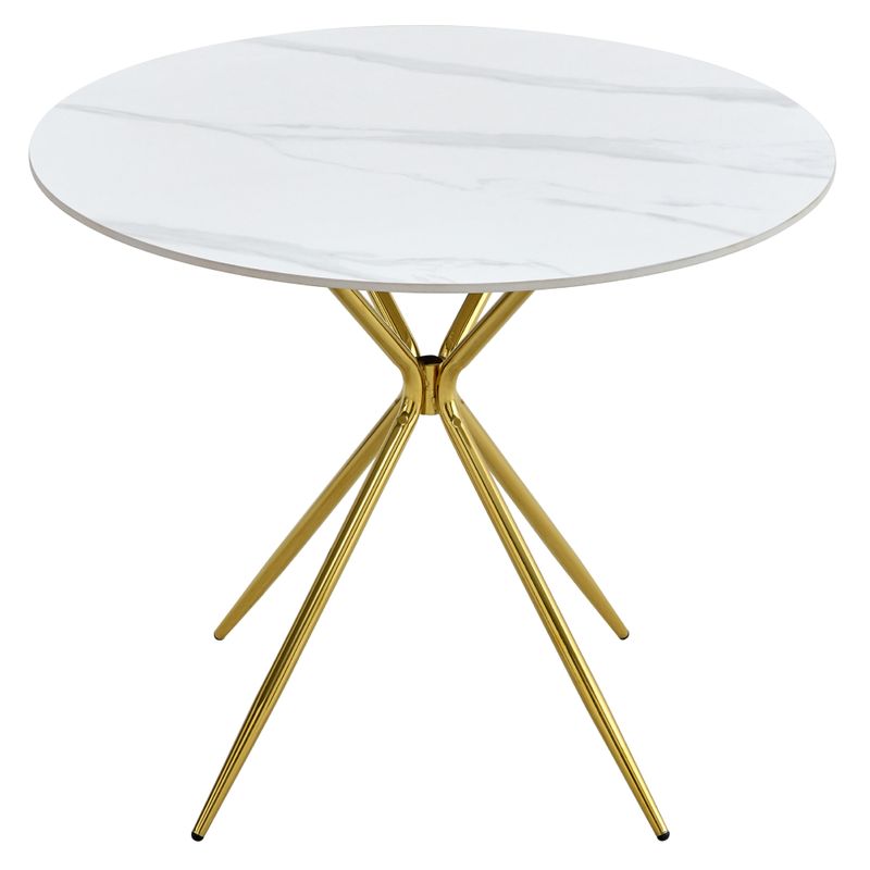 Jedálenský stôl, okrúhly 90cm, keramika, biely, zlatý, MEKNER