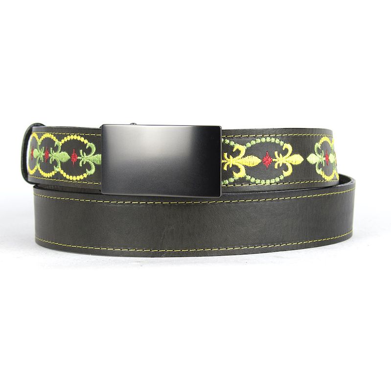 Kožený opasok s výšivkou, pracka s brzdou, 151cm, Limitovaná edícia 14