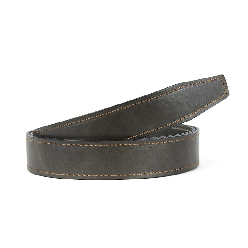 Kožený remeň pre opasky s prackou na brzdu, šírka 3.5cm, olivová farba s hnedým prešívaním