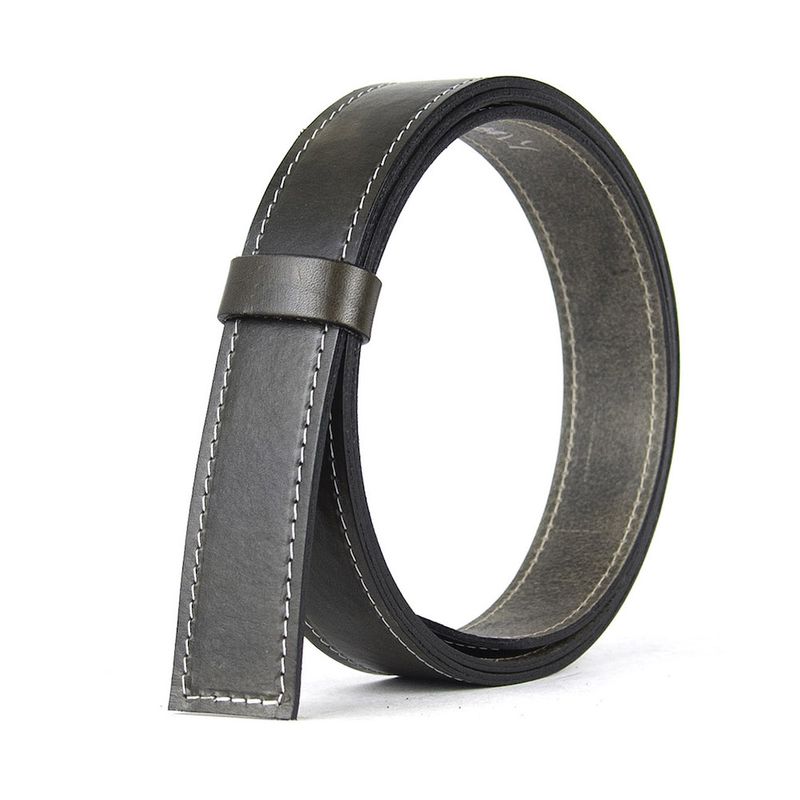 Kožený remeň pre opasky s prackou na brzdu, šírka 3.5cm, olivová farba s bielym prešívaním