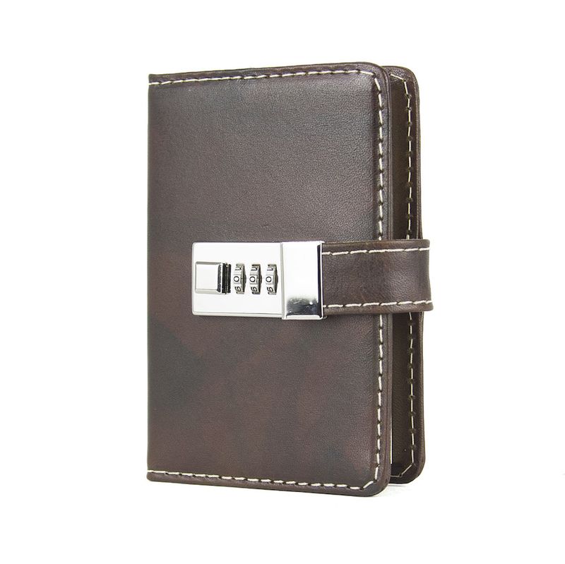 Kožený zápisník MINI s číselným zámkom v tmavo hnedej farbe, ručne tieňovaný