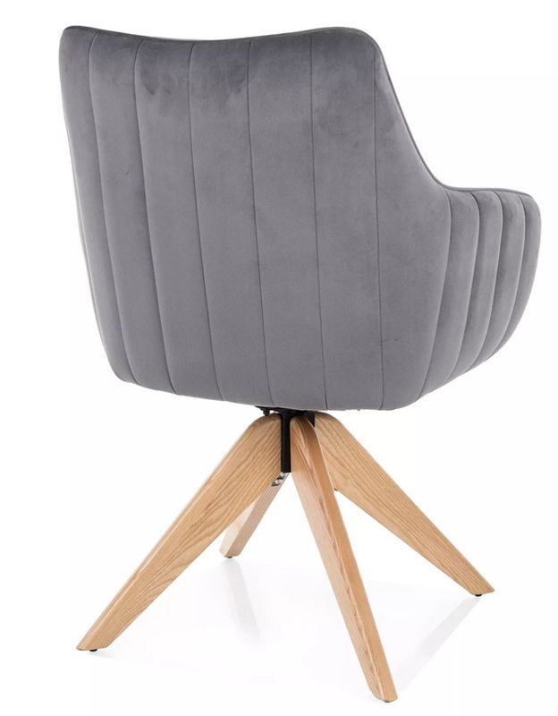 Jedálenská stolička, sivá látka, nohy dub, AZALIA D VELVET