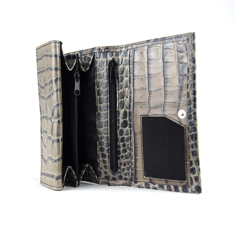 Dámska luxusná kožená peňaženka s dezénom krokodíla v šedej farbe