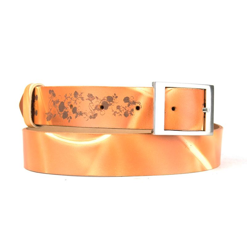 Maľovaný a gravírovaný kožený opasok - Kvety, 137cm, Limitovaná edícia 02