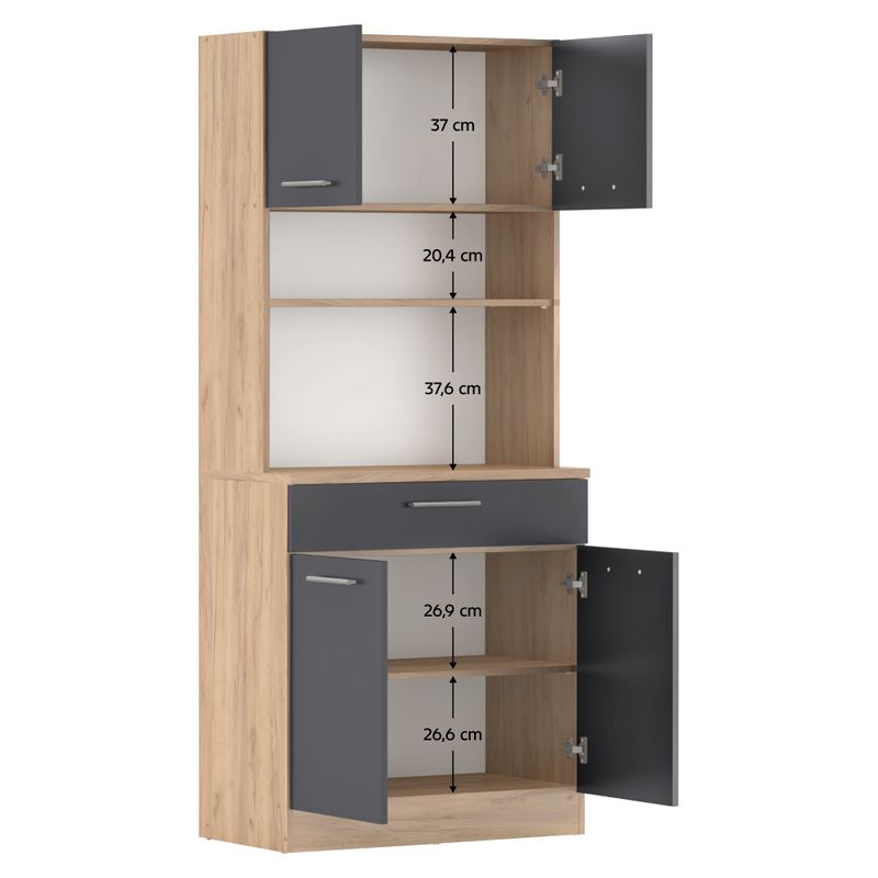 Štvordverový kredenc, 80cm, dub artisan, grafit, DOMIS NEW