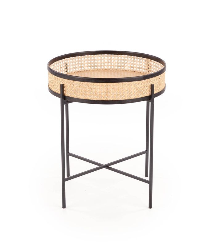 Konferenčný stolík, 50x50cm, čierny, rattan, LANIPA