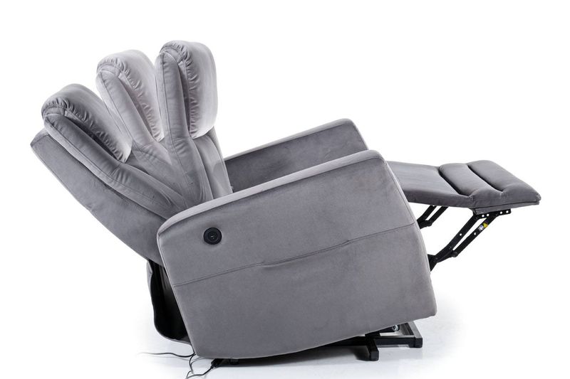 Elektrické, relaxačné kreslo, sivá látka, Signal, ADONIS VELVET