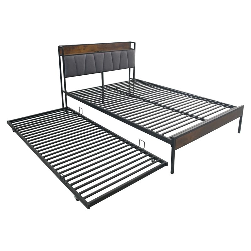 Manželská posteľ, 160x200, s roštom, prístelka, čierna, sivá, NORDO