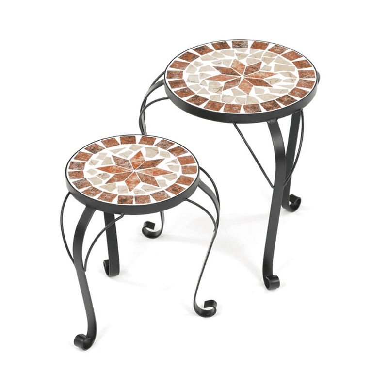 Stojan na kvety, 2ks, kov čierny, keramika, béžová, US1602