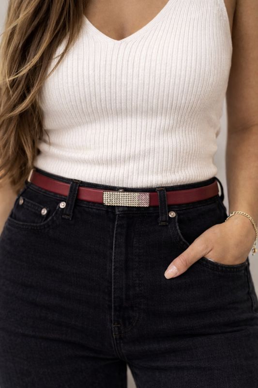 Dámsky kožený opasok SWAROVSKI PINK, šírka 2cm, Vyrobené na Slovensku - Tmavo hnedý